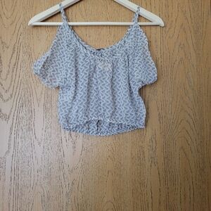 Hollister cold shoulder sheer geometric grey & cream crop top Size S NWT